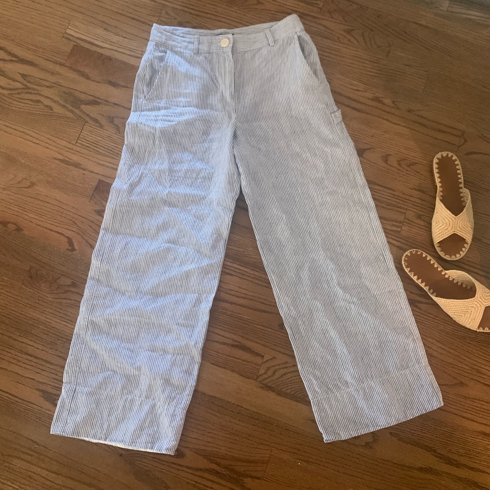 Theory Ankle Length Blue / White Summer Trouser